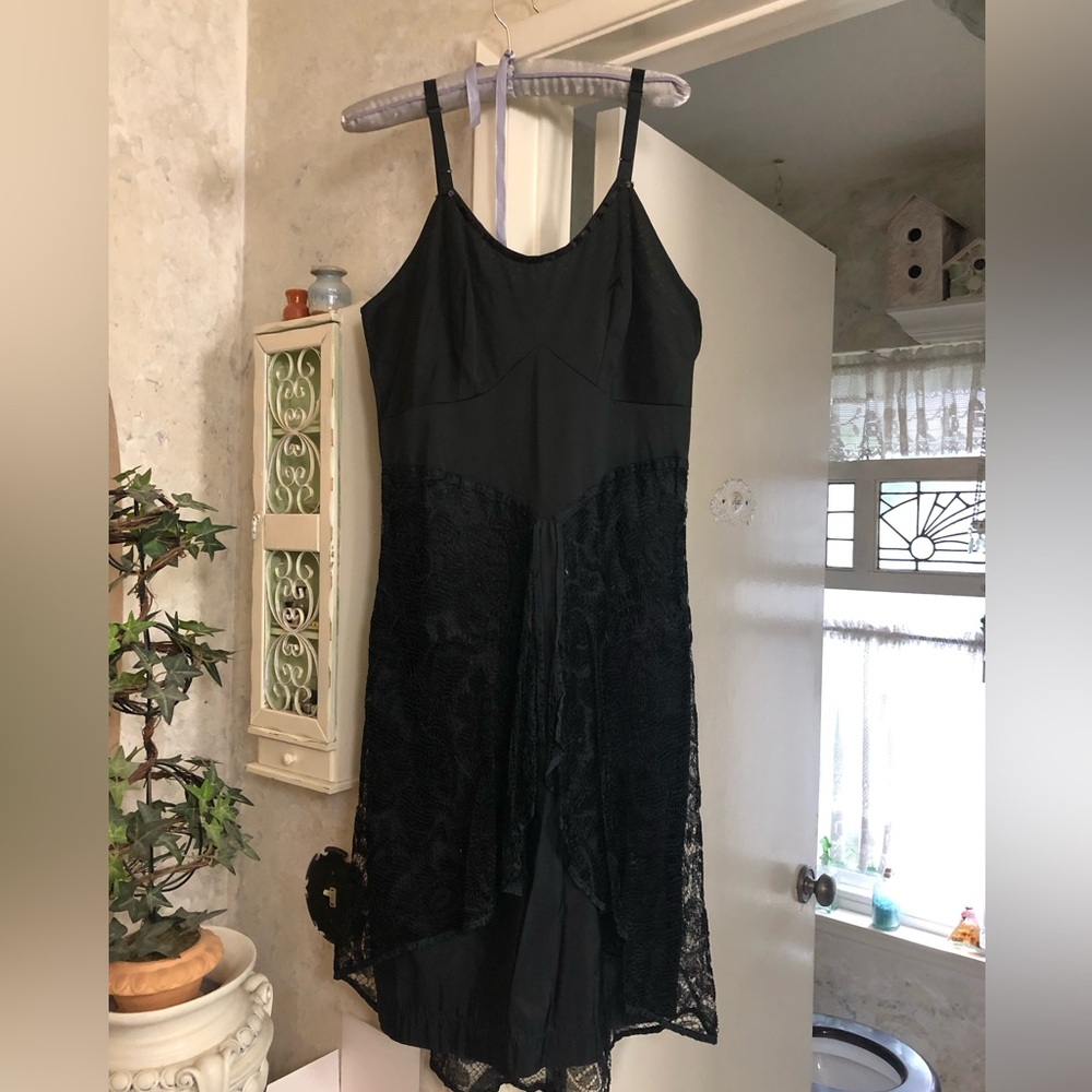 Black satin lace sequin vintage slip dress no tags custom created by me